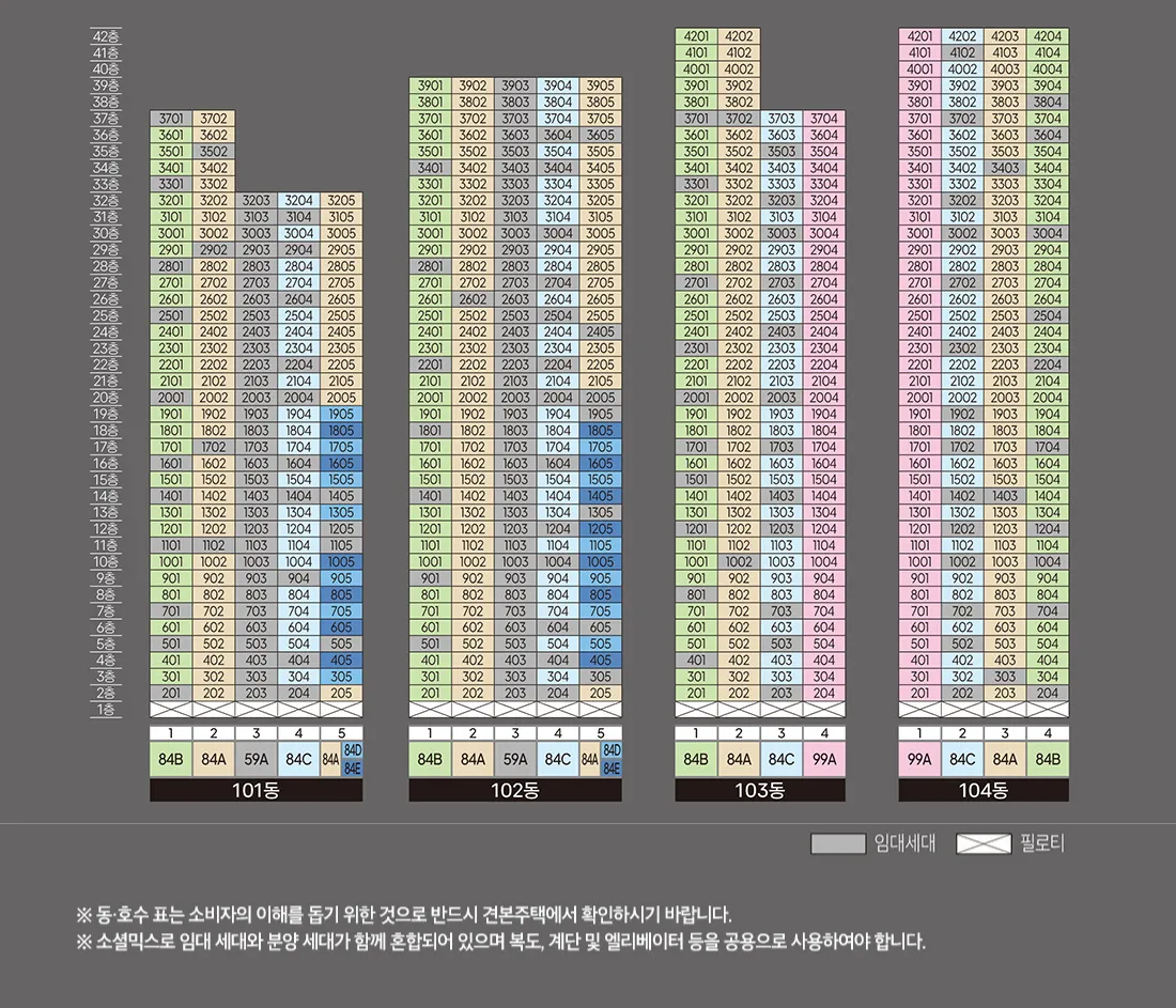 동호수 배치도 101~104동