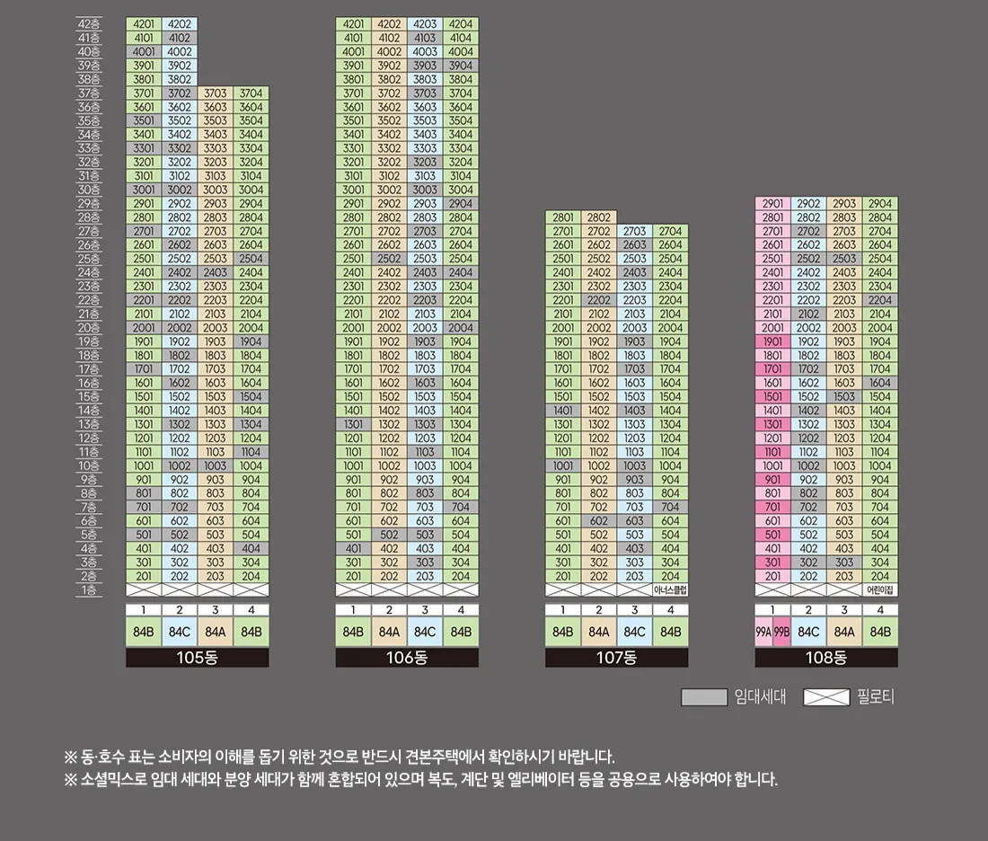 동호수 배치도 105~108동